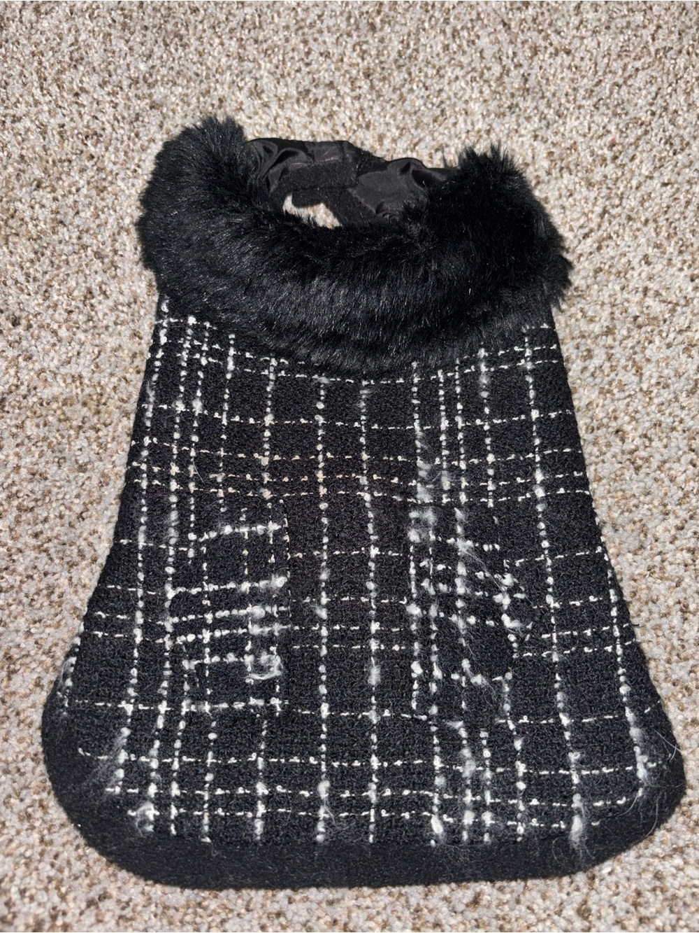 Classic Black Plaid Faux-Fur Dog Coat
